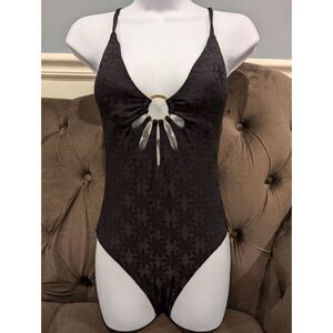 TRINA TURK Joplin Petal Ring Cut out Swimsuit BLACK Size 8 BNWT $162